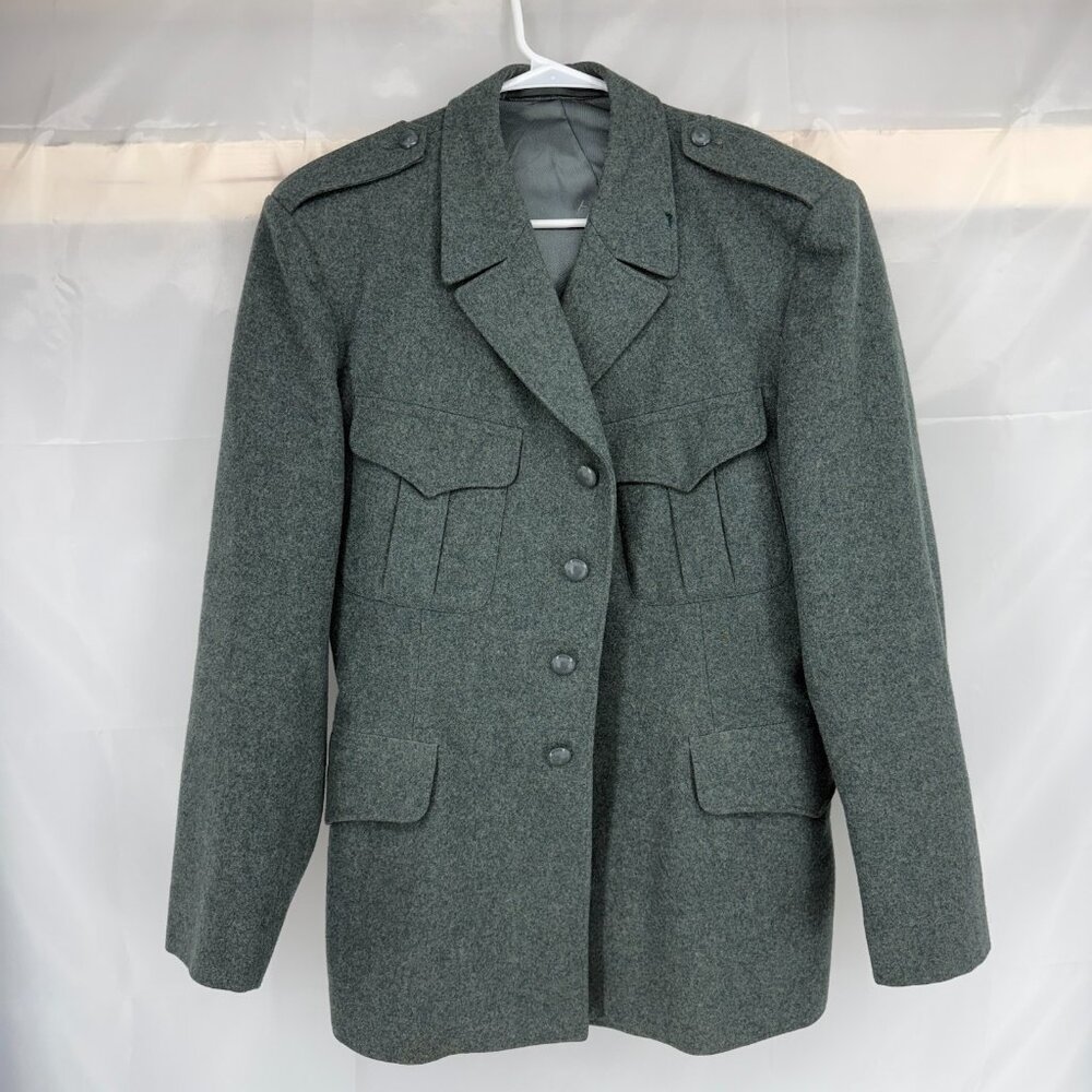 Vintage Swiss Army Wool Dress Jacket Coat 42R Uniform Switzerland Green Satin